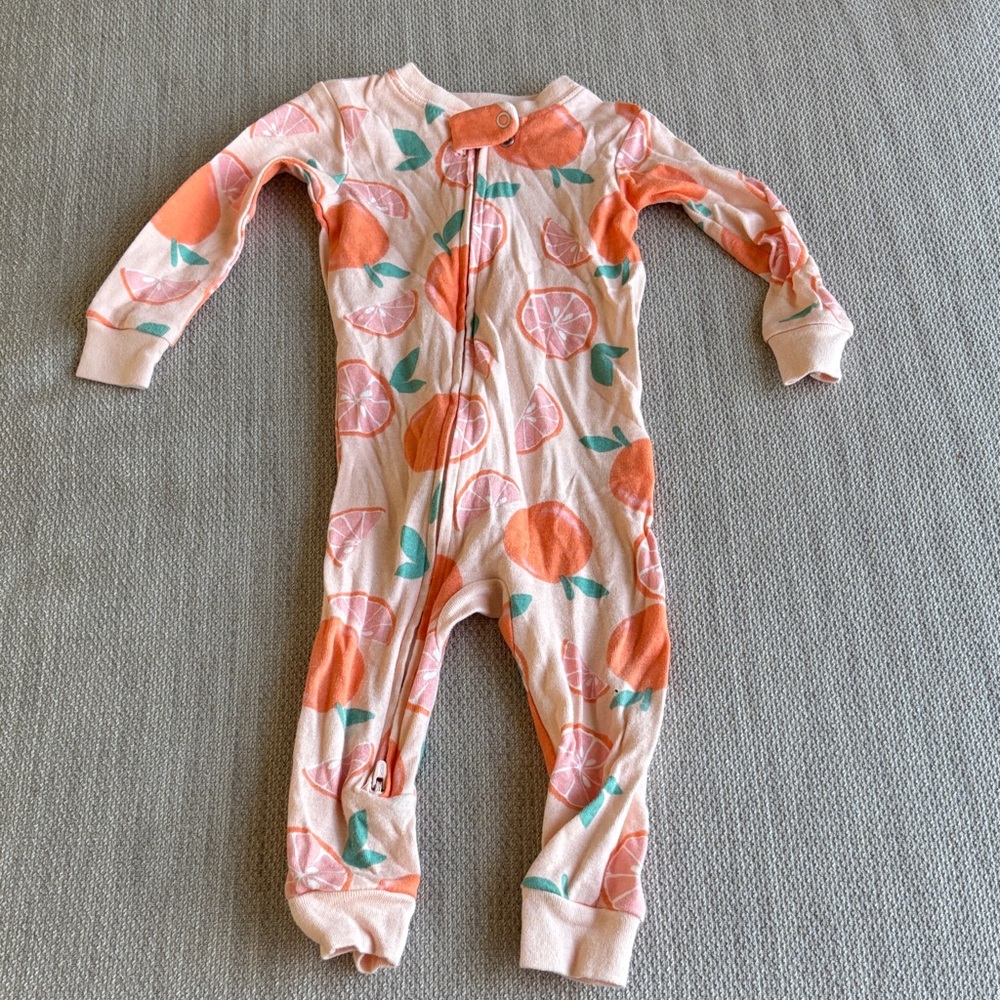 Carter's Peach & Orange Citrus One-Piece Footie Pajamas 2 way zipper never worn